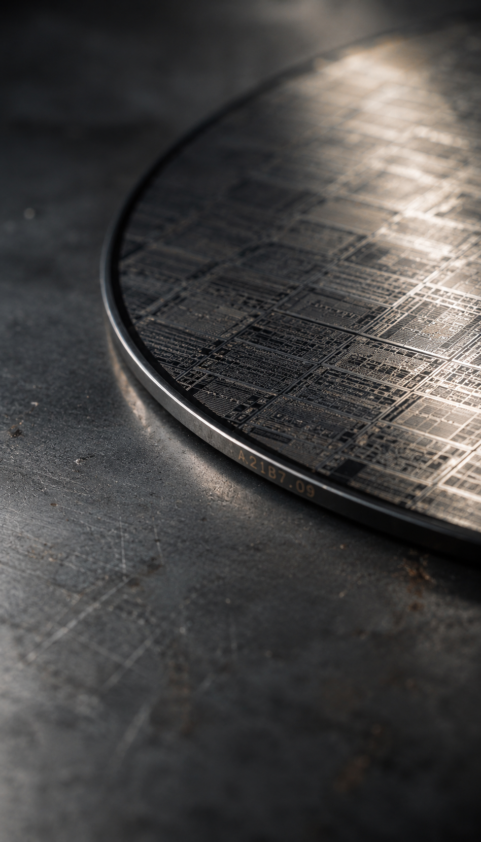 Silicon wafer under raking light